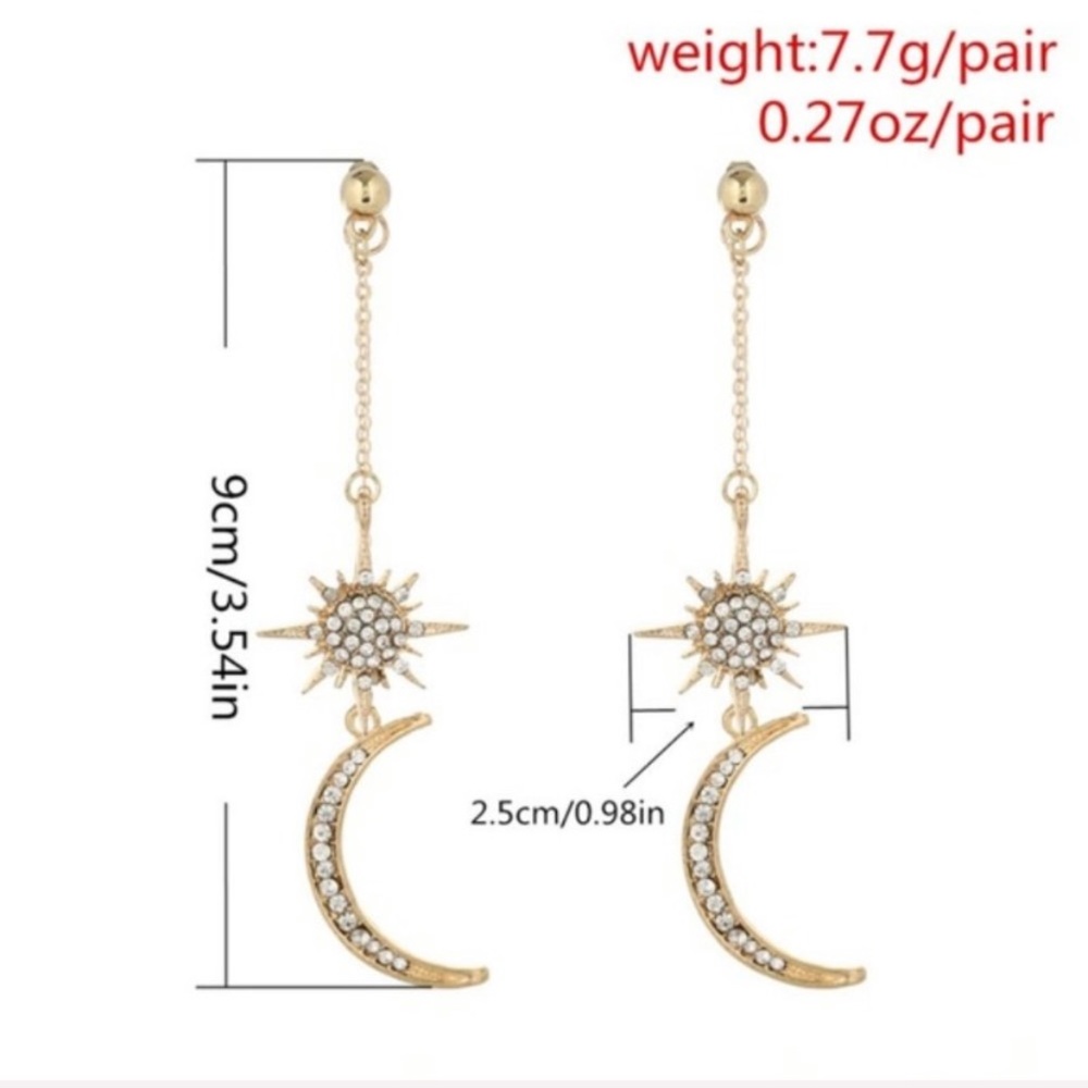 Moon and Star Drop Earrings - Picture 2 of 7